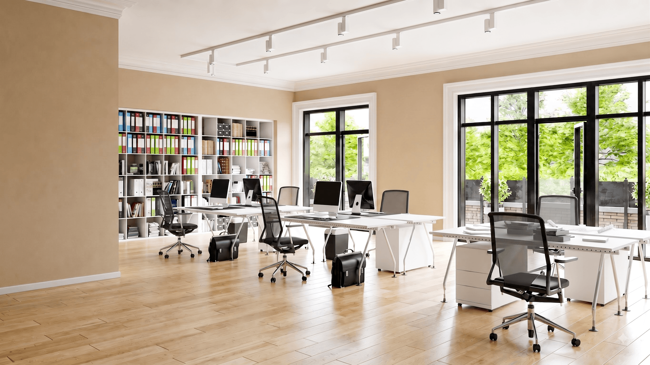 Pastel beige office